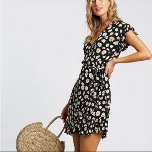 Billabong Black Floral Wrap Mini Dress